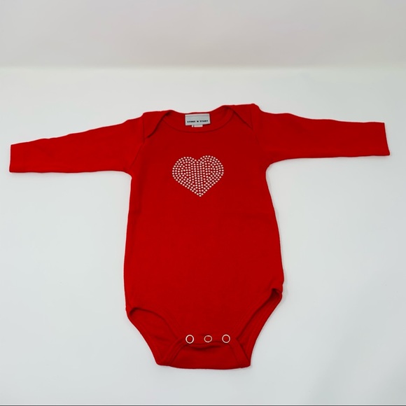 NWOT Embellished American Apparel L/S Baby One Piece Rhinestone Heart - Picture 1 of 6